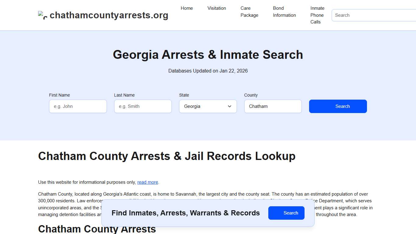 Chatham County, GA Arrests, Warrants, Police Records Search