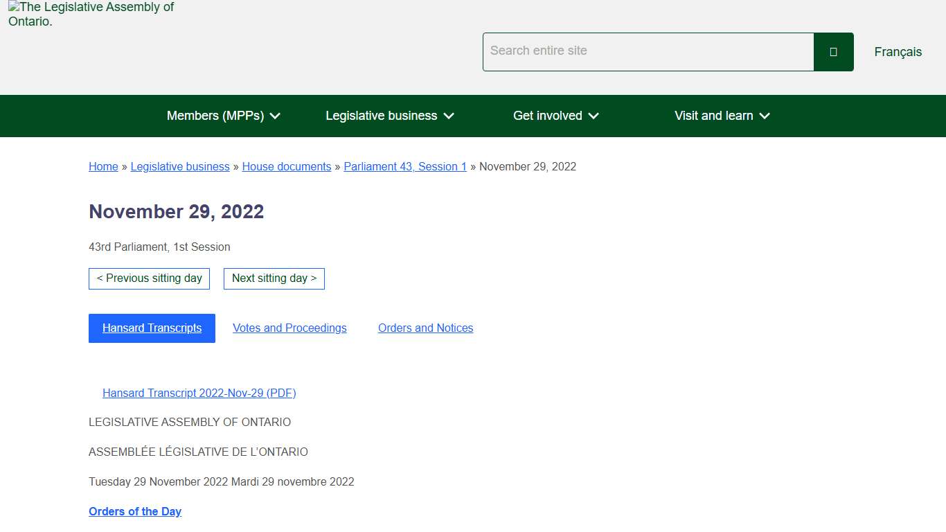 Hansard Transcript 2022-Nov-29 Legislative Assembly of Ontario